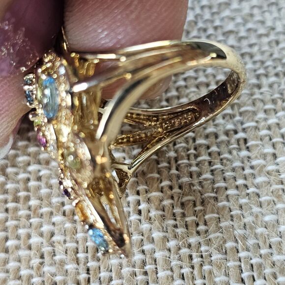 FELICIA DESIGNS FD Gold Technibond Multi Gemstone Filigree 925 Ring 6 - Picture 6 of 10